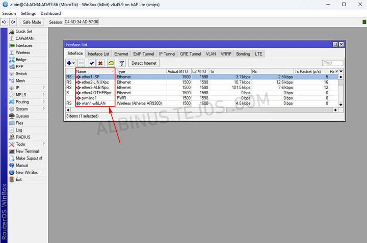 Memberi nama port ethernet MikroTik