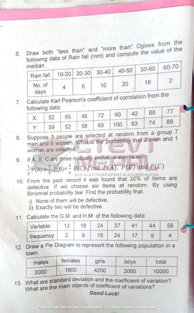 Statistics and Probability - Questions Papers CTEVT | Diploma in Computer Engineering/IT
