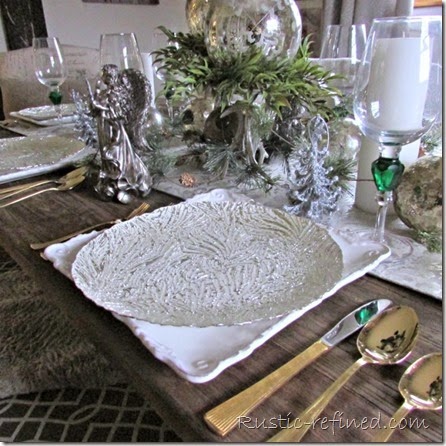 Beautiful Silvery and Gold Christmas Tablescape @ Rustic-refined.com