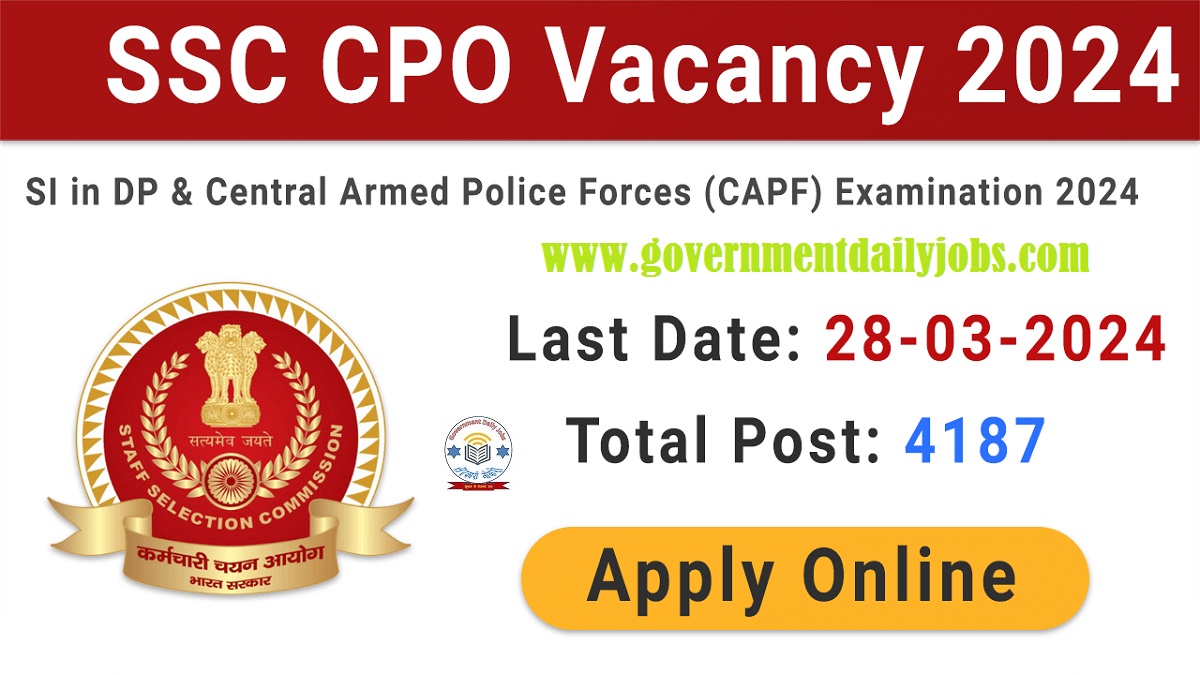 SSC CPO 2024 NOTIFICATION OUT FOR 4187 POSTS, EXAM DATE, ONLINE FORM