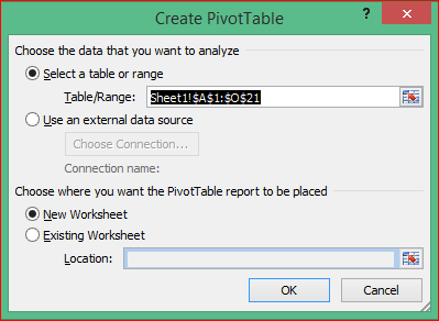 Create PivotTable Window