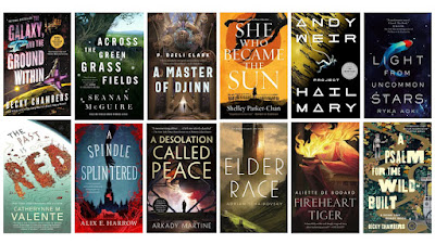 The covers of the 12 Hugo novel/novella nominees