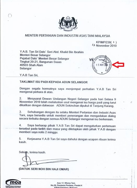 Surat Rasmi Kepada Ketua Menteri Sarawak - Rasmi O