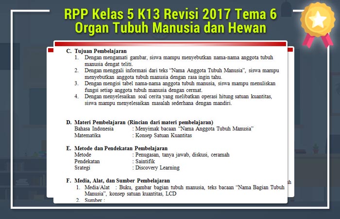 RPP Kelas 5 K13 Revisi 2017 Tema 6 Organ Tubuh Manusia dan