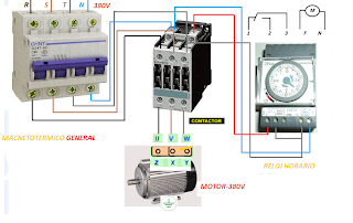 maniobra motor trifasico a trves de un reloj analogico