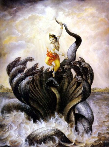 Lord Sri Krishna Subduing the Kaliya Serpent