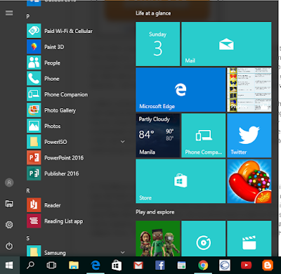 Start Menu on Windows 10