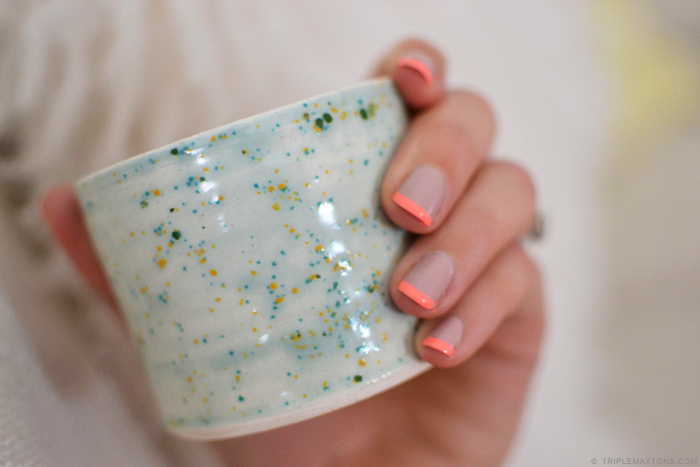 DIY Modern Neon Coral and Neutral Grey French Manicure via Triple Max Tons