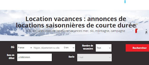 Les critères de recherche sous la rubrique Vacances