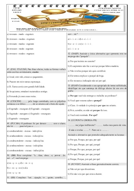 EXERCÍCIOS DE ORTOGRAFIA COM GABARITO