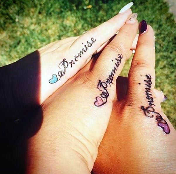 That's so cool and lovely three best friend promise tattoos on pinky fingers