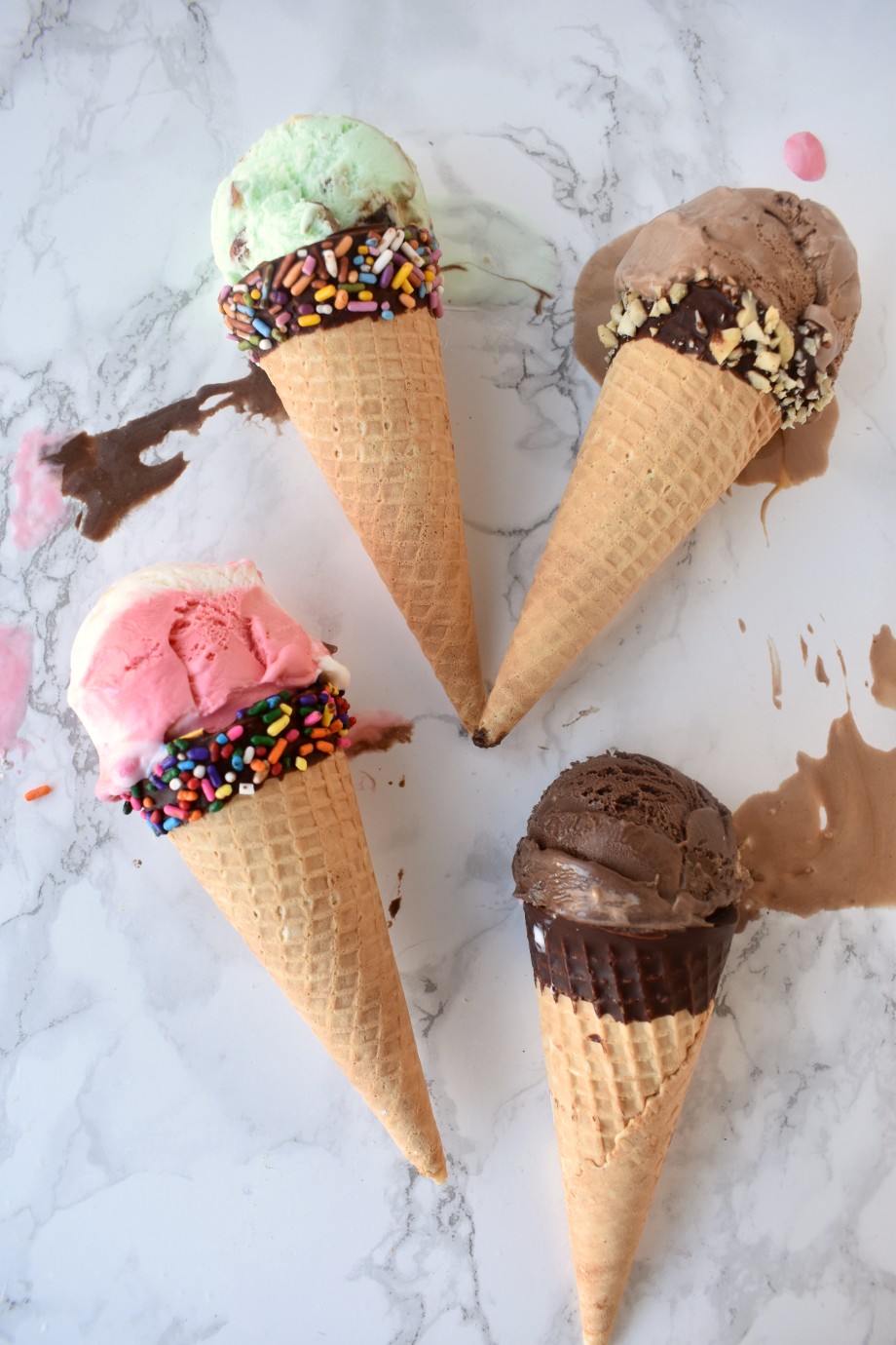 4 chocolate dipped ice cream cones