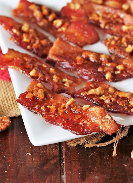 Sweet & Spicy Candied Bacon On a Serving Plate Image