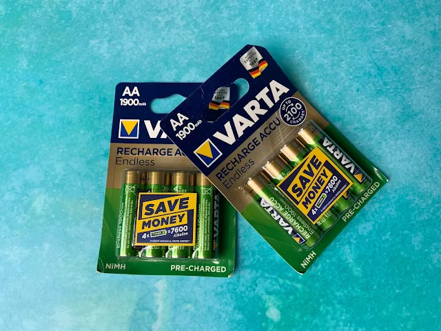 Photo of two four packs of VARTA Rechargeble AA batteries