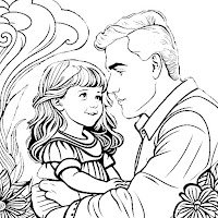 father and daughter coloring page for kids ink drawing