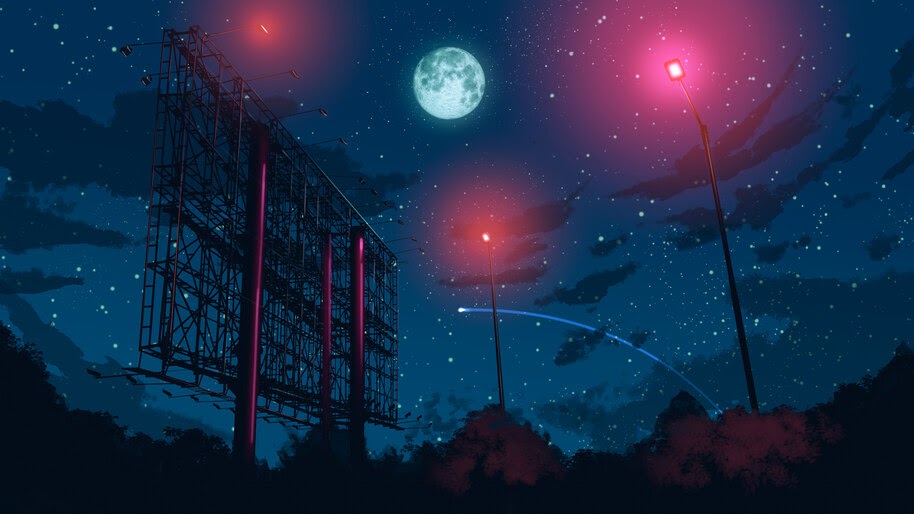 Starry, Night, Sky, Moon, Stars, Anime, Scenery, 8K, #6