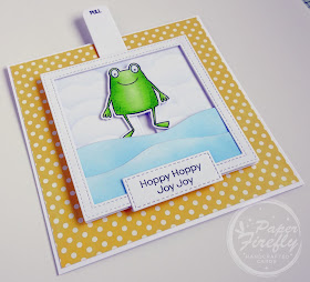 Handmade card with jumping frog (using Toad-ally awesome stamps/dies and volcano slider die from My Favorite Things)