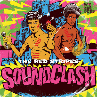 The cover features an illustration of Bruce Lee and Jim Kelly DJing in front of a wall of stacked speakers.