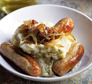 Bangers, Fried Onions and Mustard Mash