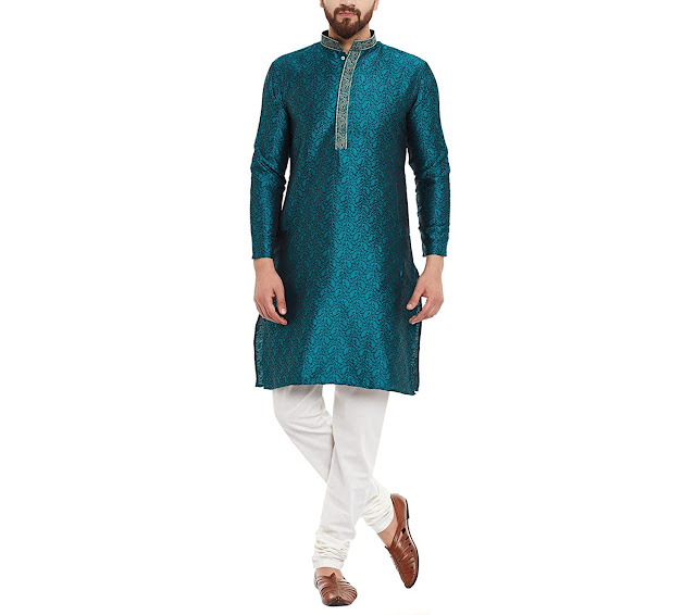 Buy Sojanya (Since 1958) Men's Emerald Green Jacquard Silk Kurta & Churidaar Pyjama at Amazon.in