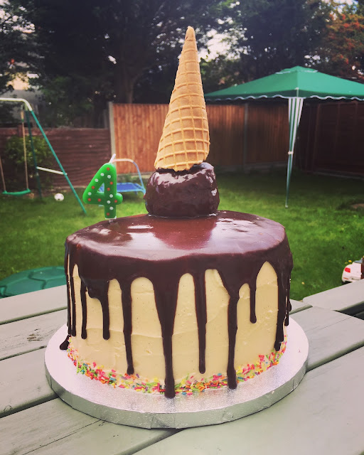 Melting Ice Cream Drip Cake with Funfetti stripe sponge