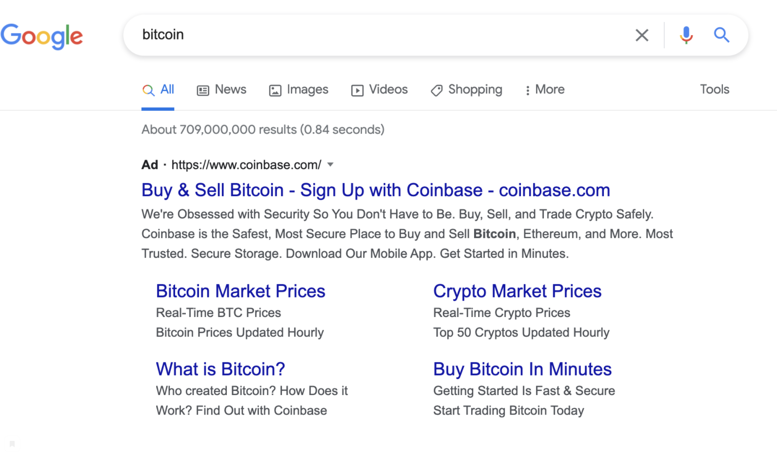 Coinbase'in Google'daki Bitcoin reklamı