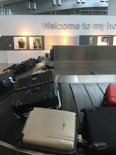 B&W Brompton folding bike box arriving on the luggage carousel