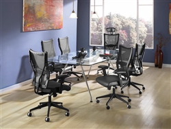 Glass Boardroom Table with Ergonomic Mesh Chairs