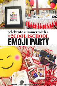 End of school year party idea. A fun emoji themed end of school year party. Fun ideas for a class party, house party, or a pool party. Kick off summer because you are #2Cool4School! Free emoji party printables included! 