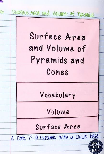 surface area and volume of pyramids and cones flipbook for geometry interactive notebooks