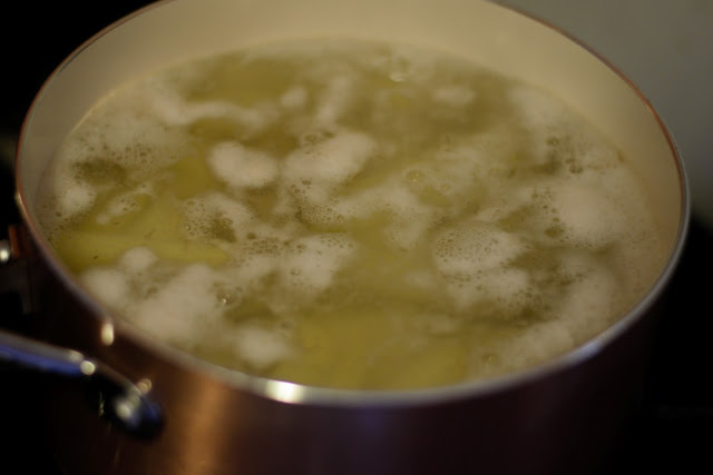 Potatoes JUST at a boil.