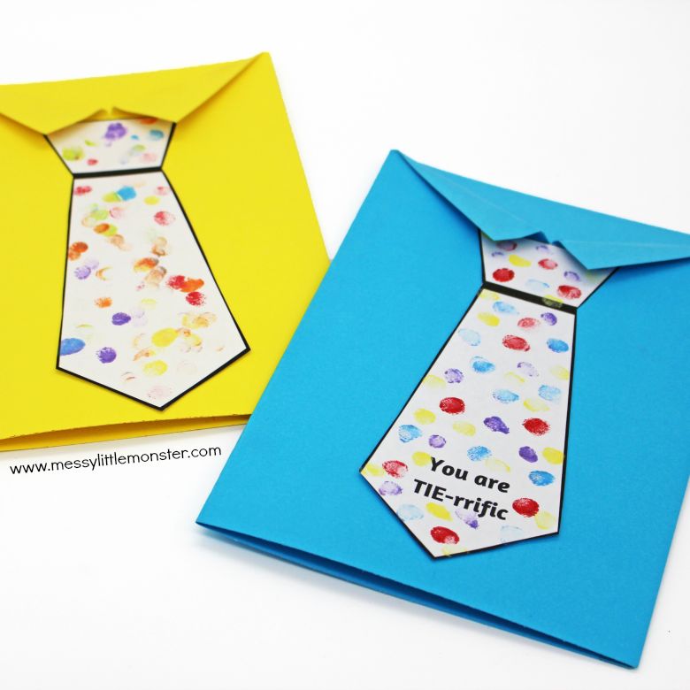 Printable Fingerprint tie Father's Day card - Father's Day painting ideas