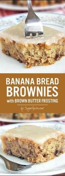 The world needs to know. The sweet taste of banana bread brownies topped with a brown butter frosting