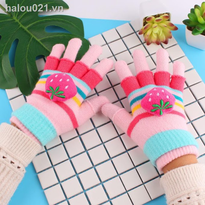 ✽ↂ♝Children s gloves winter baby warm girls cute five-finger boys kids thicken pupils half-finger cartoon writing