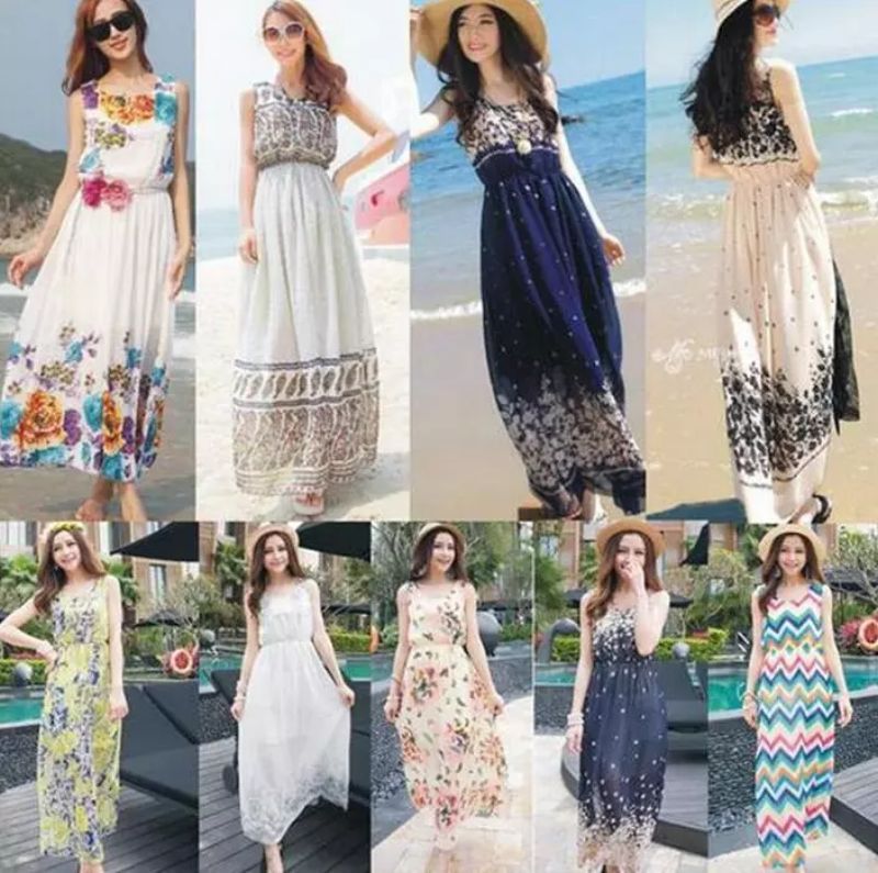 Summer Style Floral Print Maxi Dresses Women Beach Club Casual Loose Chiffon Sleeveless O-Neck Long Elegant bohemian dress 