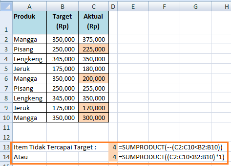 Fungsi SUMPRODUCT Satu Kondisi