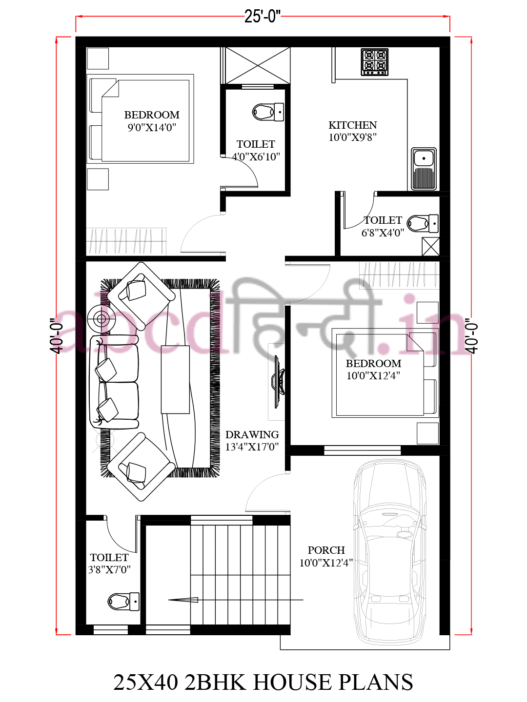 25x40 house plan 3d
