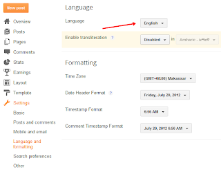 Language Settings,Language and formatting,language,formatting,blogger settings