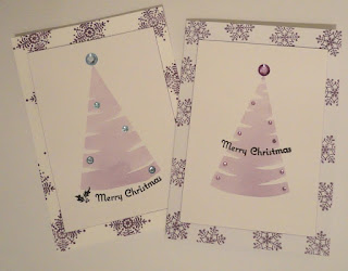 Purple Christmas cards with watercolour tree shape