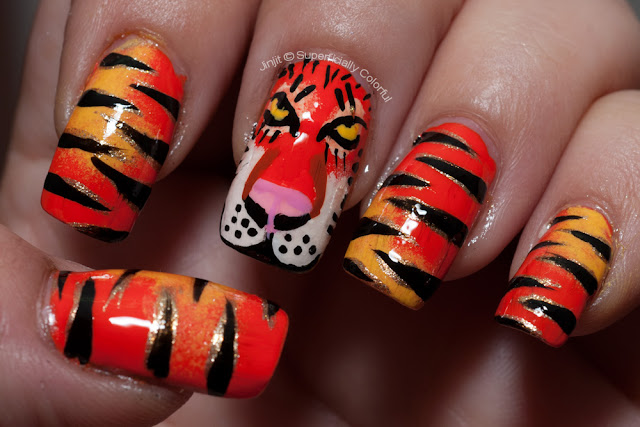 Orange Tiger nail art