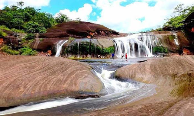 The waterfall is vast.