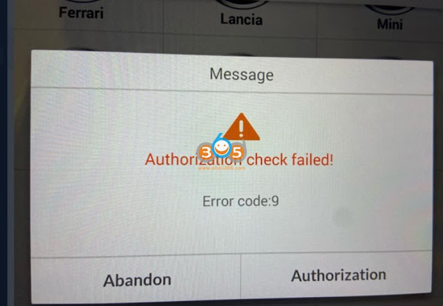 Autel IM608 Pro “Authorization check failed Error Code:9” Solution 1