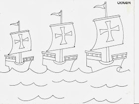 Dibujos de las Tres carabelas de Colon para colorear