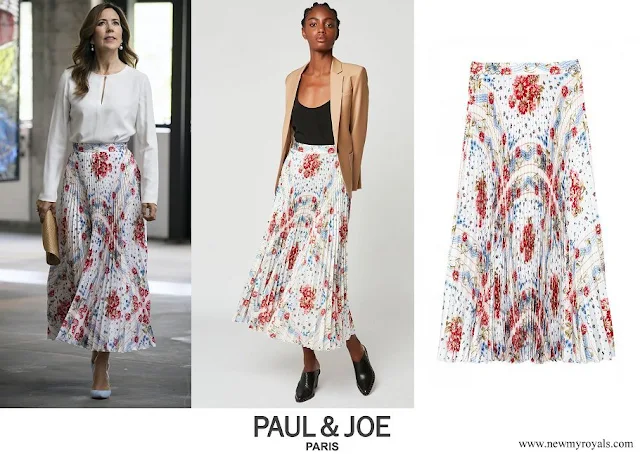 Crown Princess Mary wore Paul and Joe sunray pleated scarf print skirt