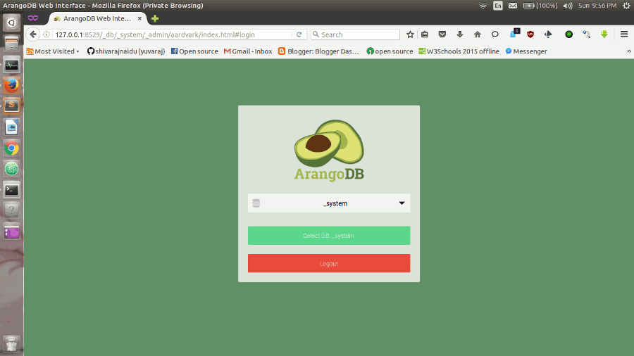 ArangoDB web interface db select