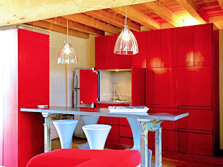 diseño de cocina rojo blanco