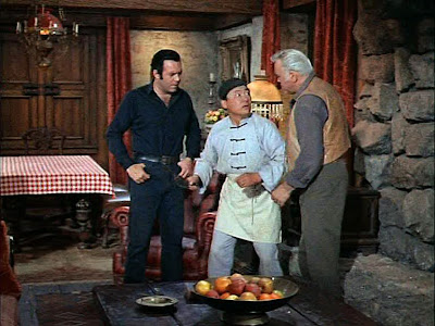 Hop Sing getting yelled at by Ben Cartwright (Lorne Greene) & Adam Cartwright (Pernell Roberts) for passing wind while still at the Ponderosa ... LoL