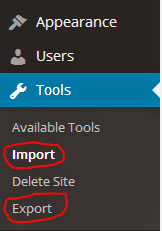 Import and Export Tools in WordPress Admin Panel