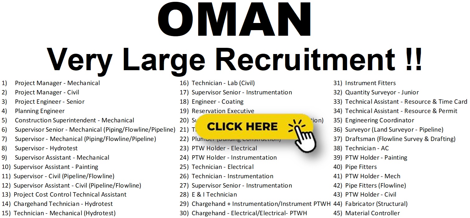 Urgent: Leading Contracting Company  Jobs in Oman - May 2024.