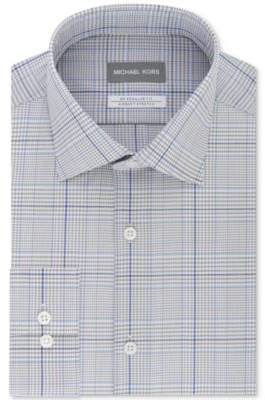 Men's Classic/Regular Fit Non-Iron Airsoft Stretch Performance Blue Check Dress Shirt